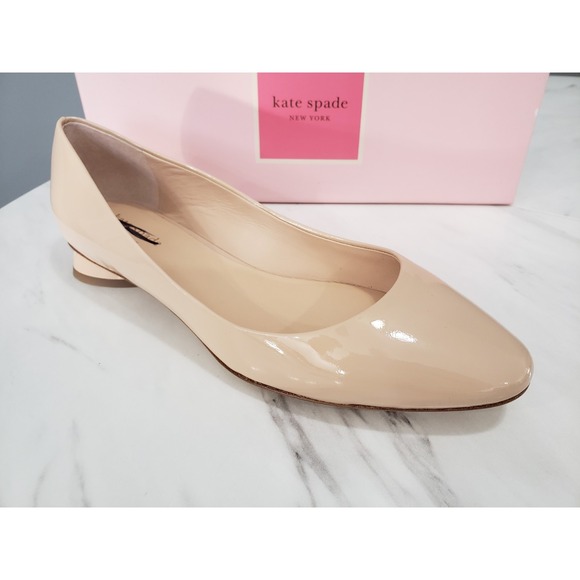 SIZE 7.5 Kate Spade New York Fallyn Tusk Nude Patent Leather Shoes Flats Taupe - Picture 6 of 6